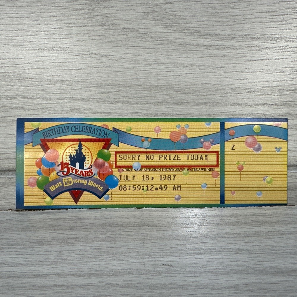 Walt‎ Disney World 15 Years Birthday Prize Ticket 1987 Vintage - 1